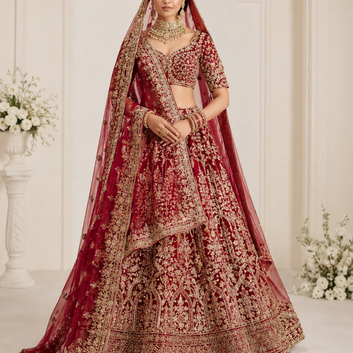 Royal Maharani Maroon Bridal Lehenga — view 2