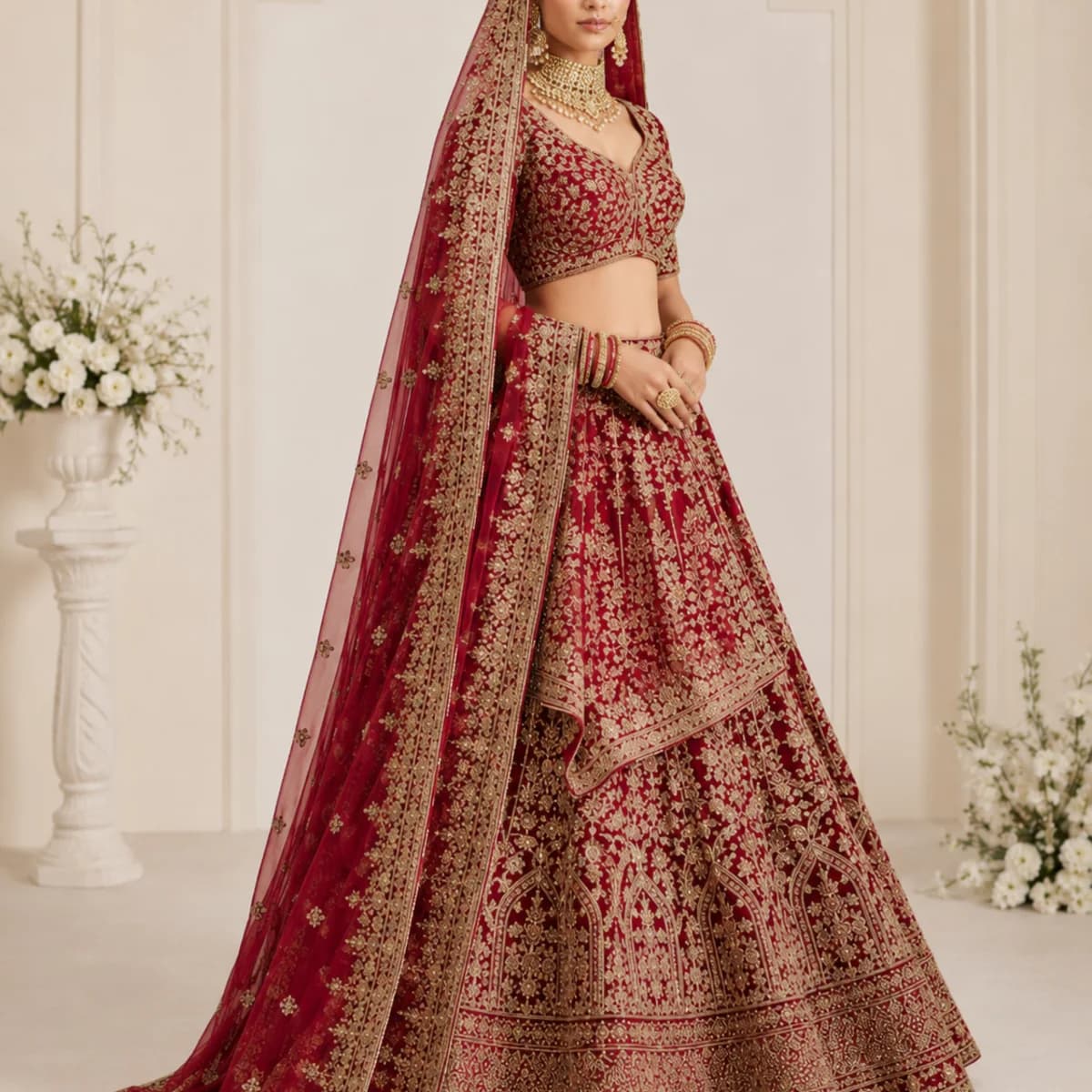 Royal Maharani Maroon Bridal Lehenga — view 3