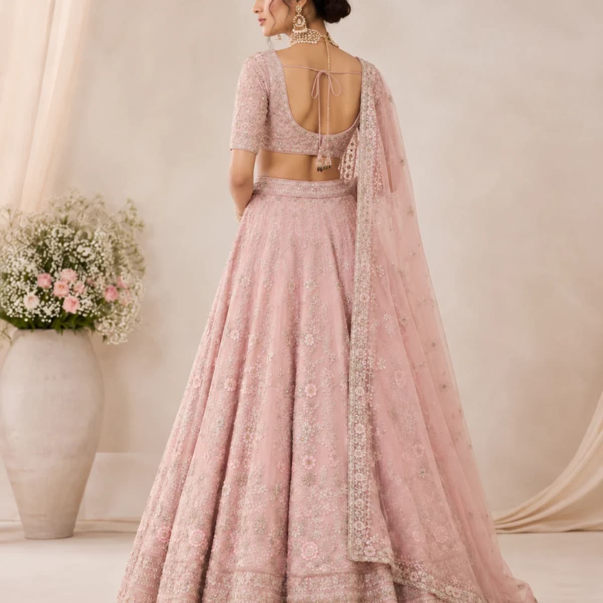 Blush Rose Floral Bridal Lehenga — view 2