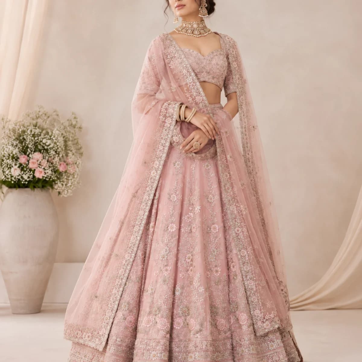 Blush Rose Floral Bridal Lehenga