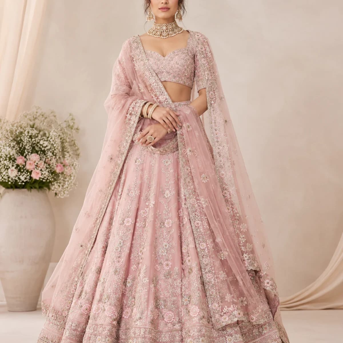 Blush Rose Floral Bridal Lehenga — view 3