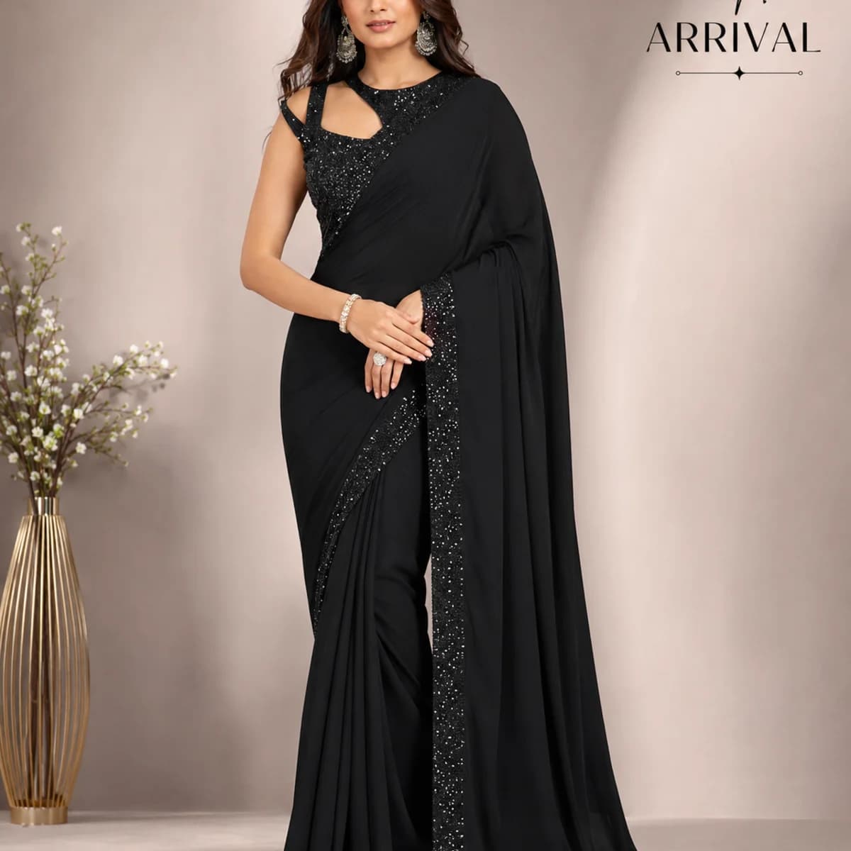 Midnight Noir Sequin Border Saree