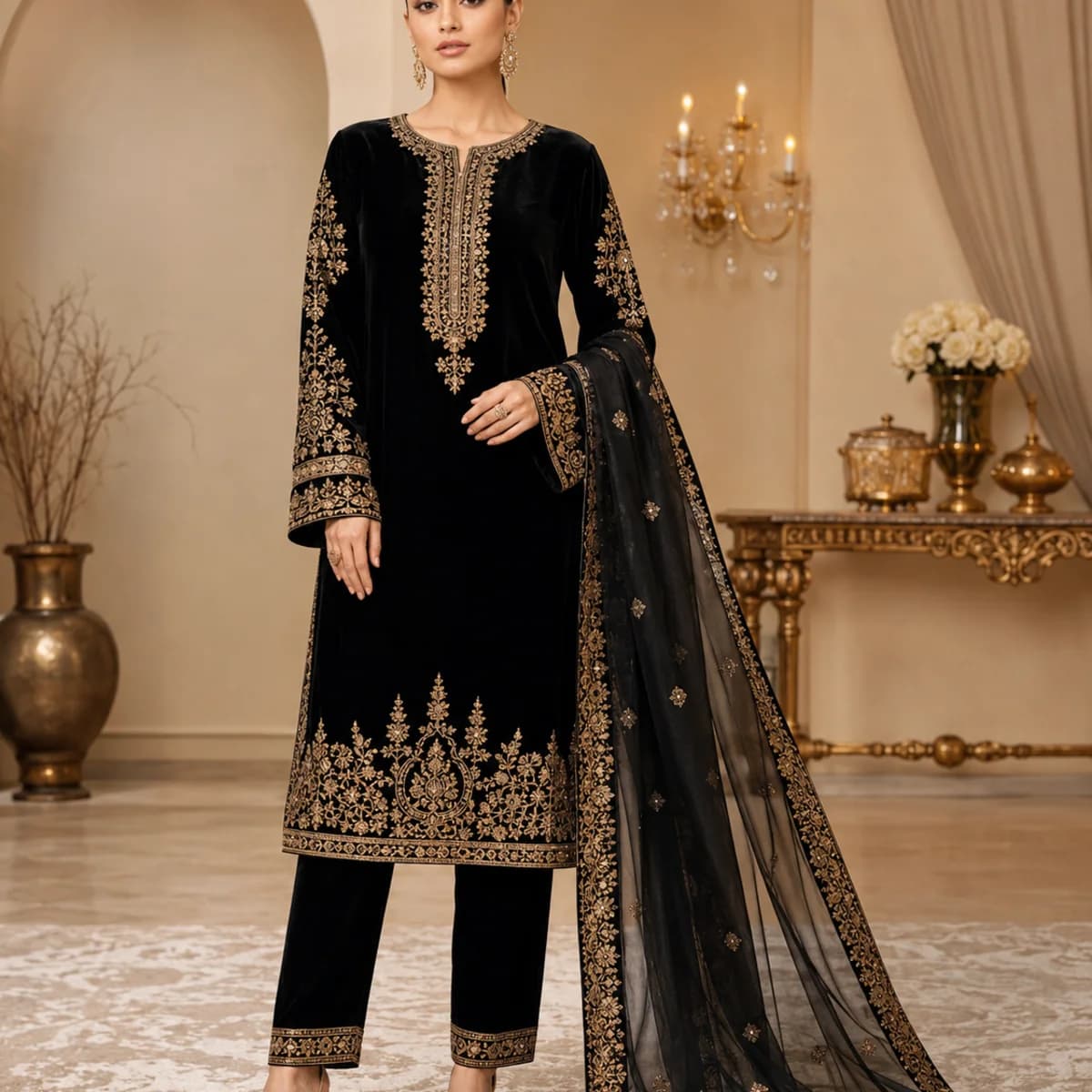 Noir Imperial Embroidered Velvet Suit — view 3