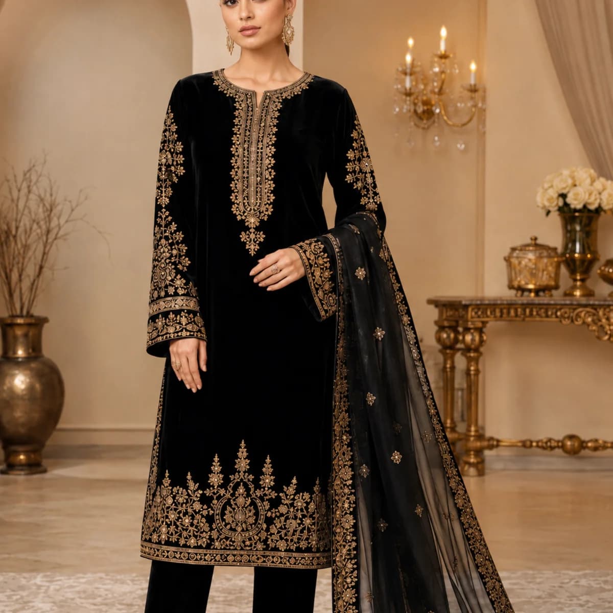 Noir Imperial Embroidered Velvet Suit