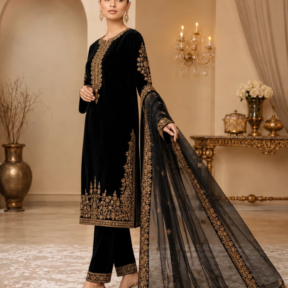 Noir Imperial Embroidered Velvet Suit — view 2