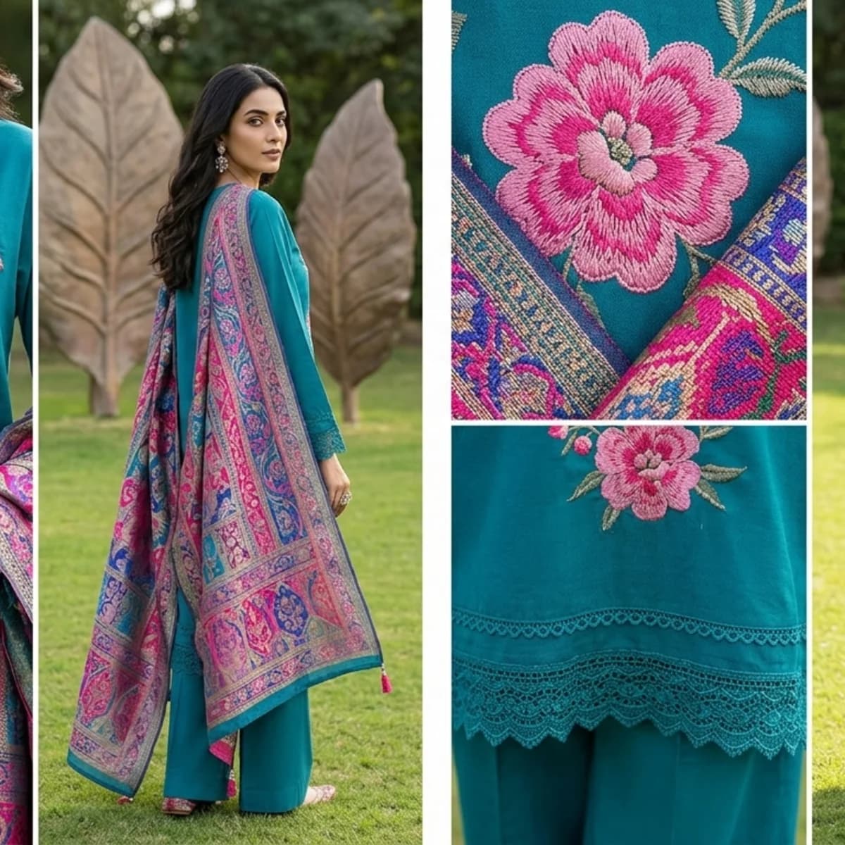 3 Piece - Digital Printed Embroidered Suit — view 4