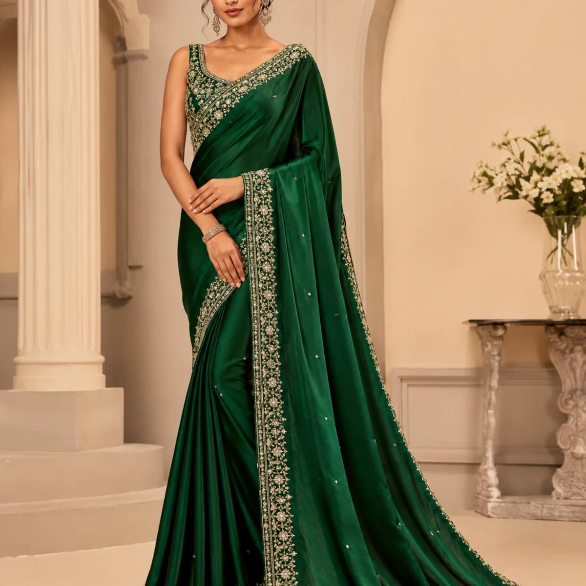 Emerald Royale Embellished Saree — view 3
